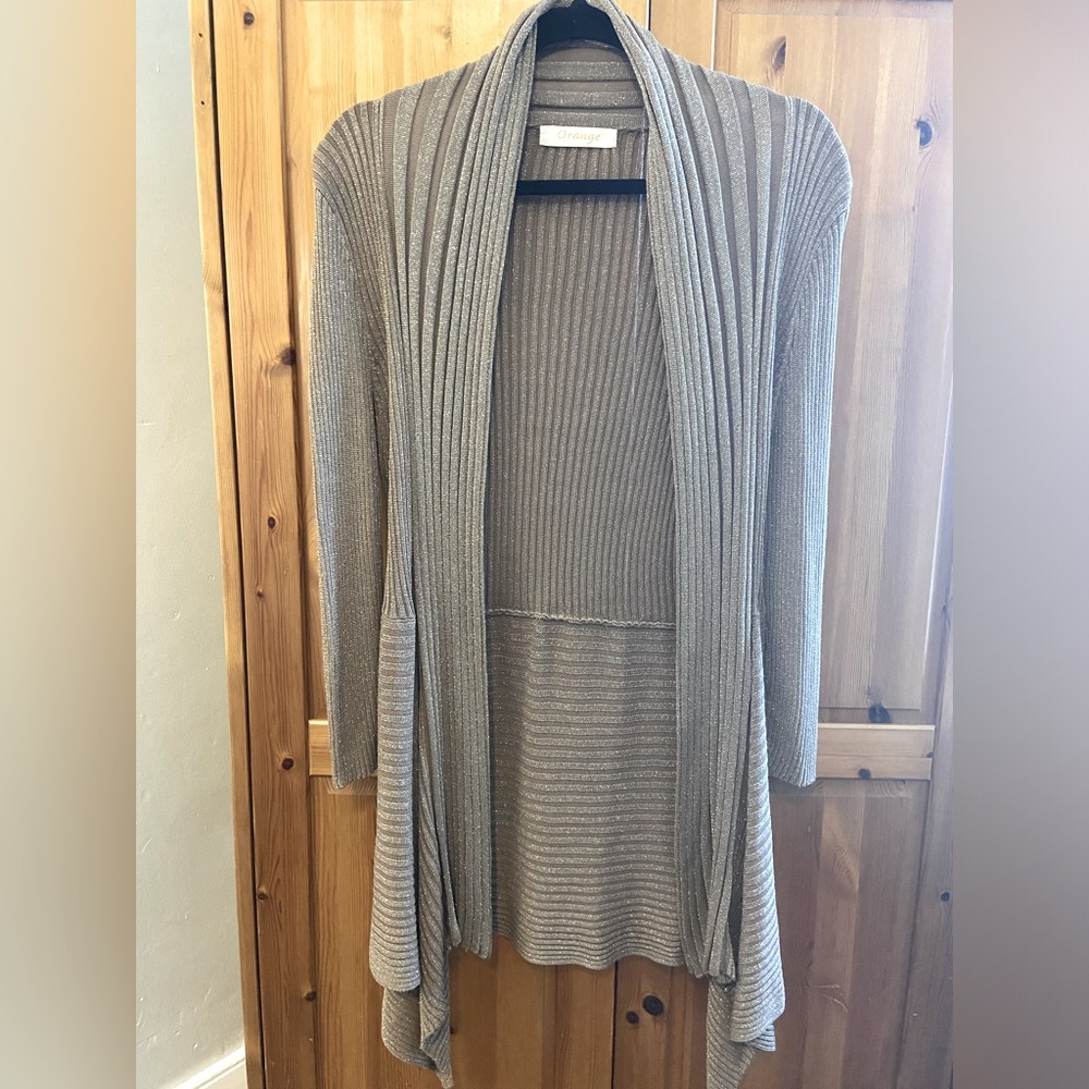 Metallic kerchief hem cardigan. Orange brand small